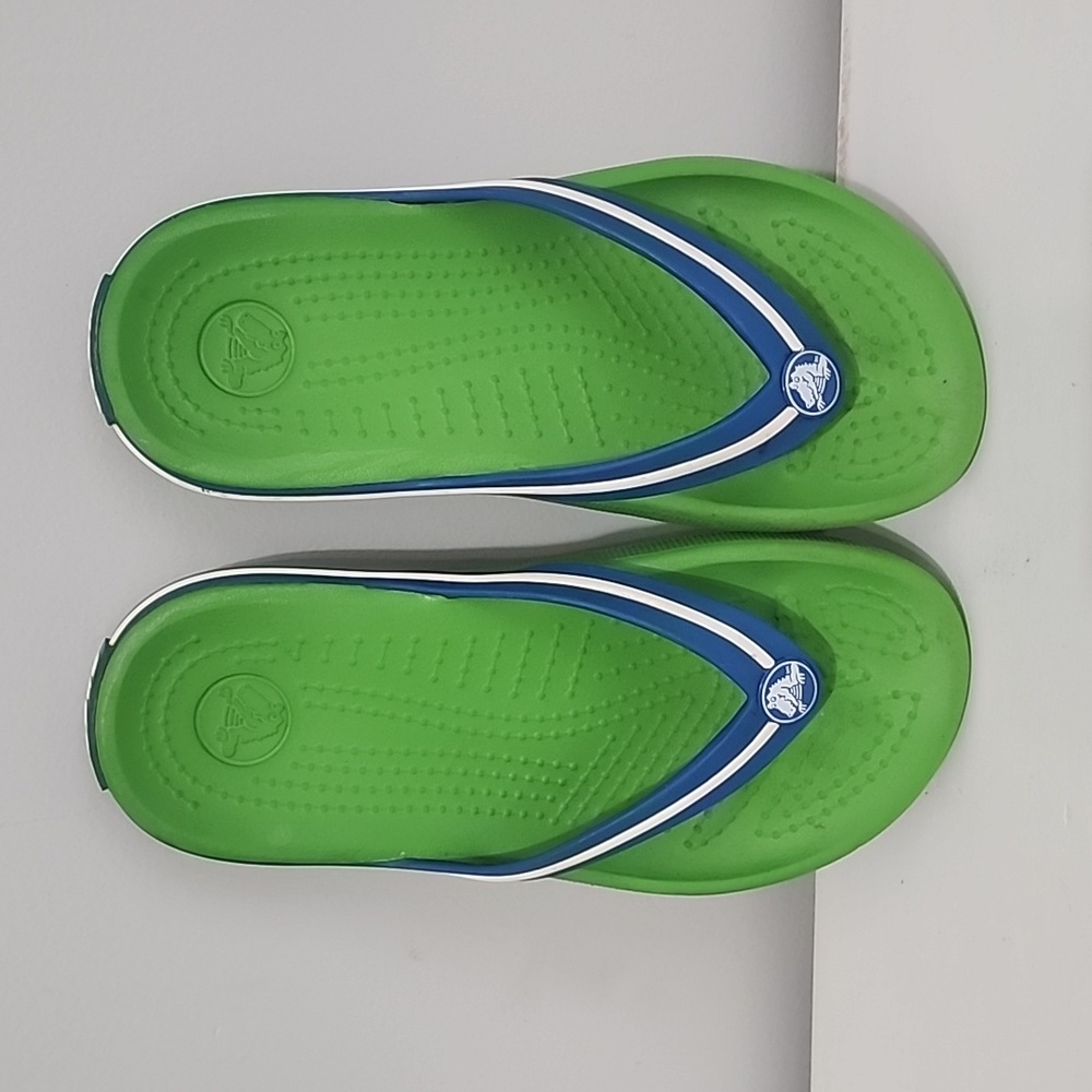 Crocs Neon Green & Blue Flip Flop Style Slip-on Shoe Kids 12-13
